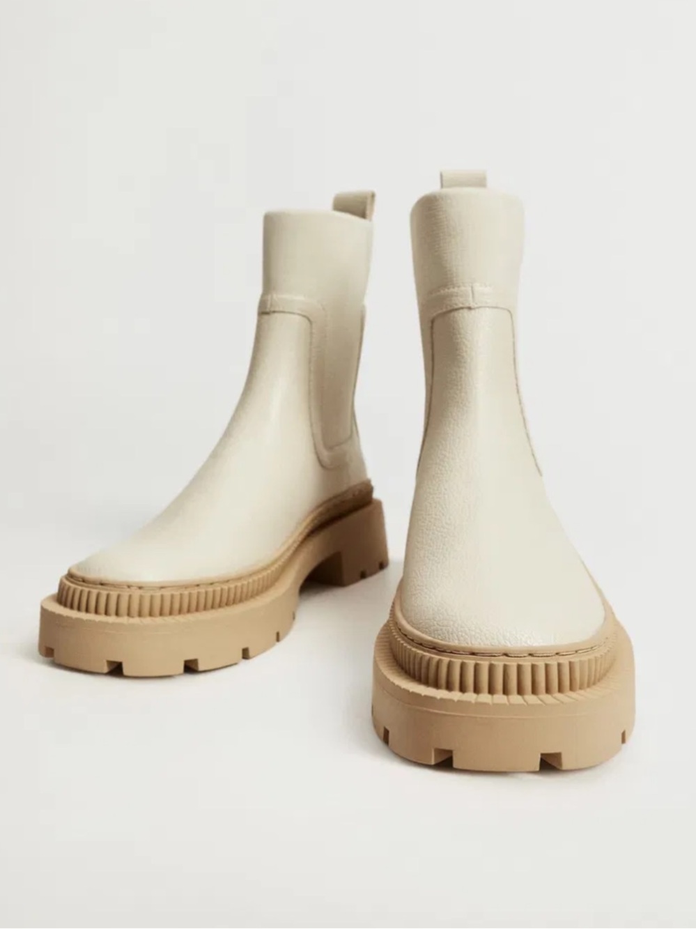 Mango Track Outsole Cream Pull-On Lug Sole Chelsea Boots